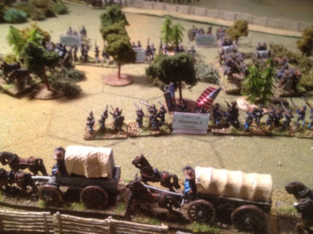 The view from the rear of the Union Center, The Gen. McCall's Division within the light woods supporting the Artillery