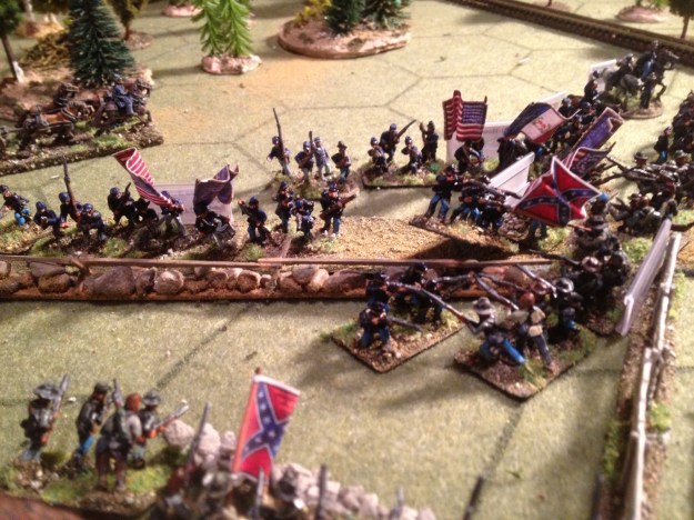 The Rebel Brigades Assaulting the Union lines.